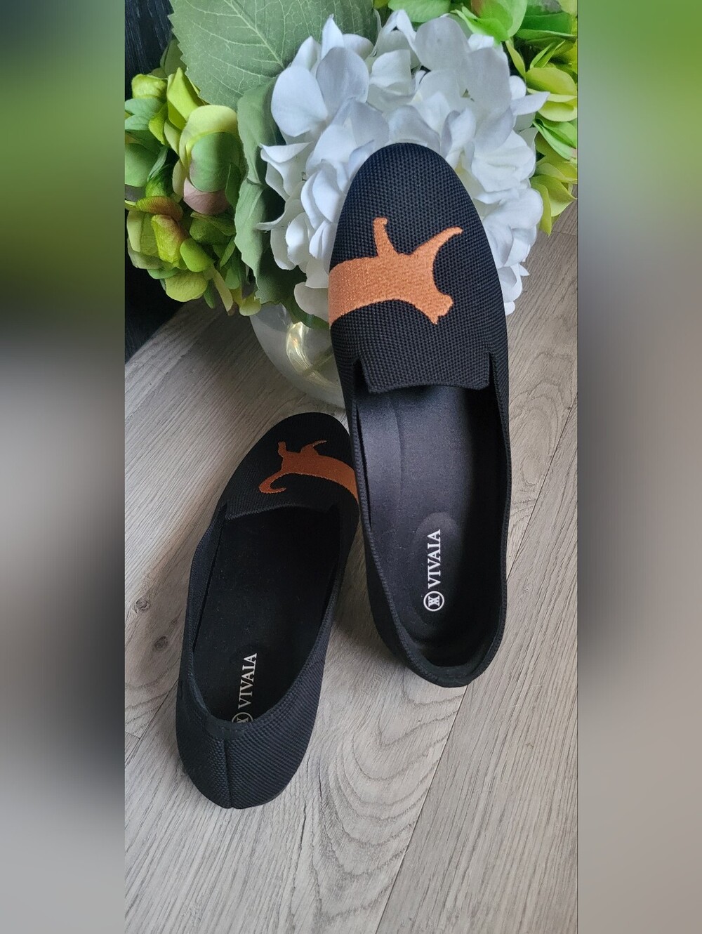 Vivaia Audrey Black-Cat Round Toe Black & Copper Embroidered Loafers, US 9 EU 40 - Picture 2 of 16